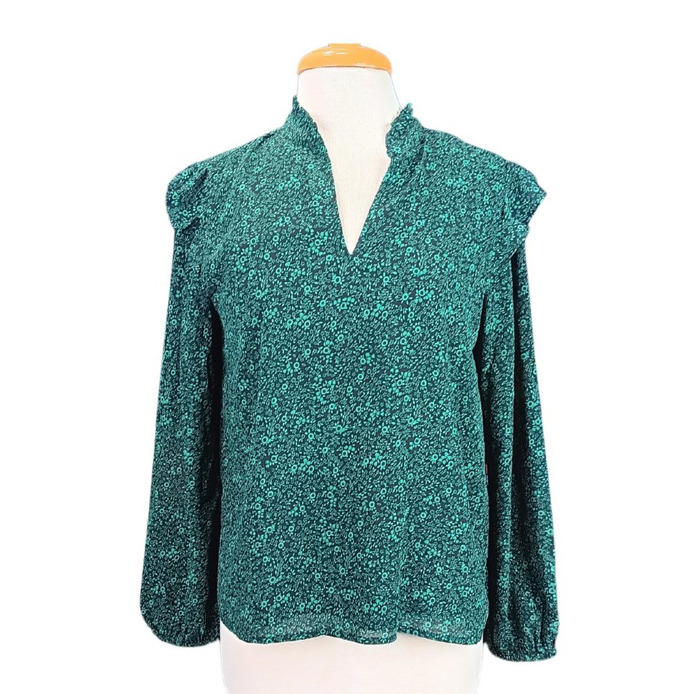 J.Crew  Green Floral Long Sleeve Blouse SZ S